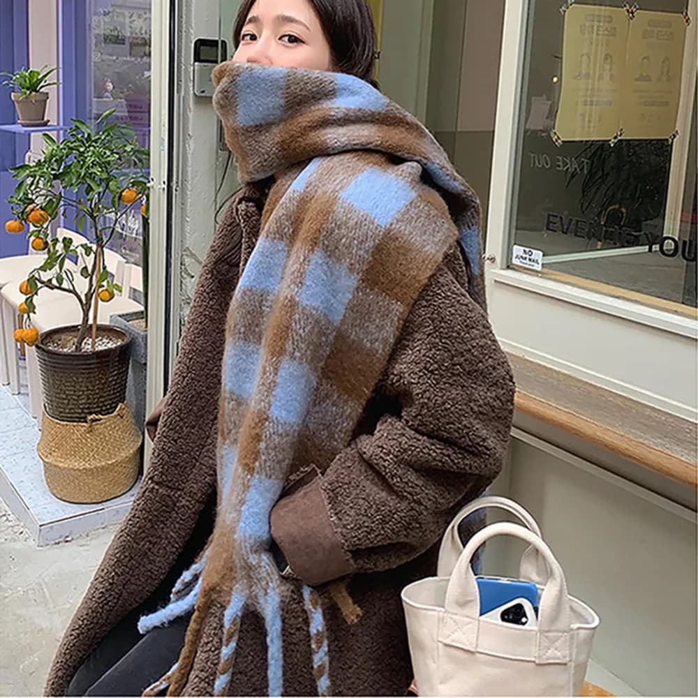레드에셋 여성 겨울 목도리 체크 머플러
