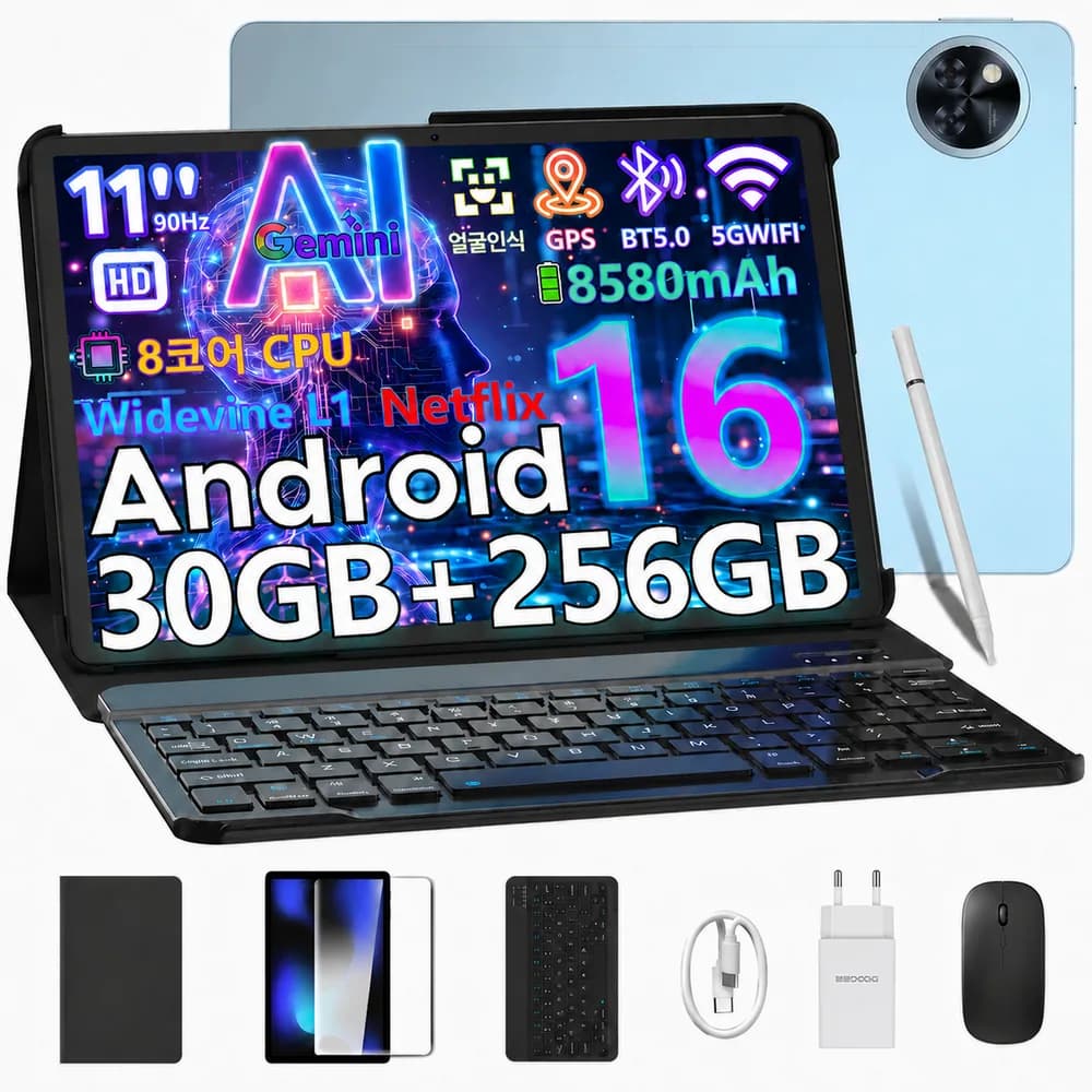 DOOGEE U11PRO 세트 버전 11인치 안드로이드 16 Gemini AI2.0 태블릿 30GB+256GB 2TB확장 5GWiFi 8580mAh 테블릿 pc