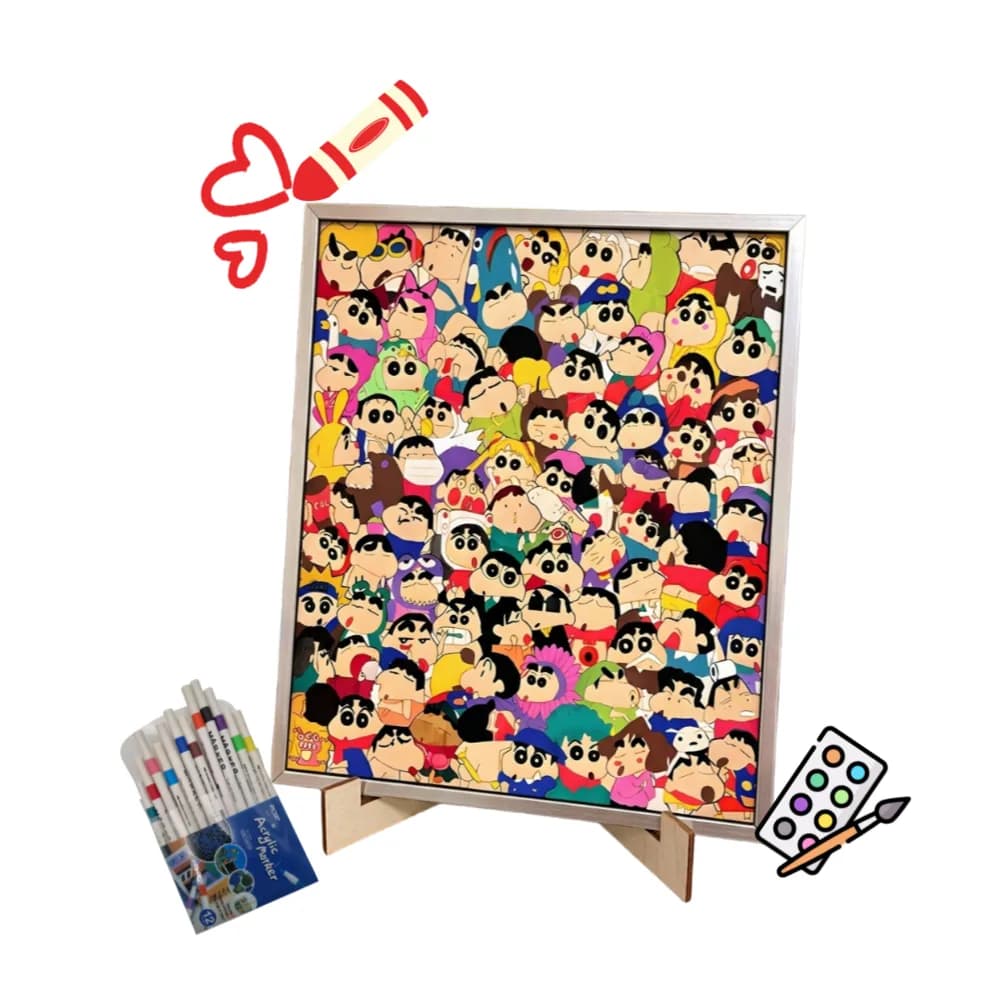 멍냥코코 캐릭터 DIY 컬러링 우드 퍼즐 액자형 색칠 퍼즐+12색마카포함