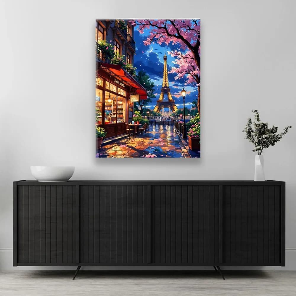 Diyee 사각 보석십자수 캔버스형 40x50cm, 파리 야경, 1세트