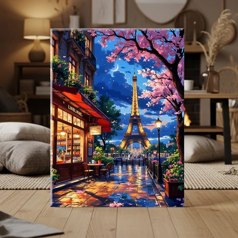 Diyee 사각 보석십자수 캔버스형 40x50cm, 파리 야경, 1세트