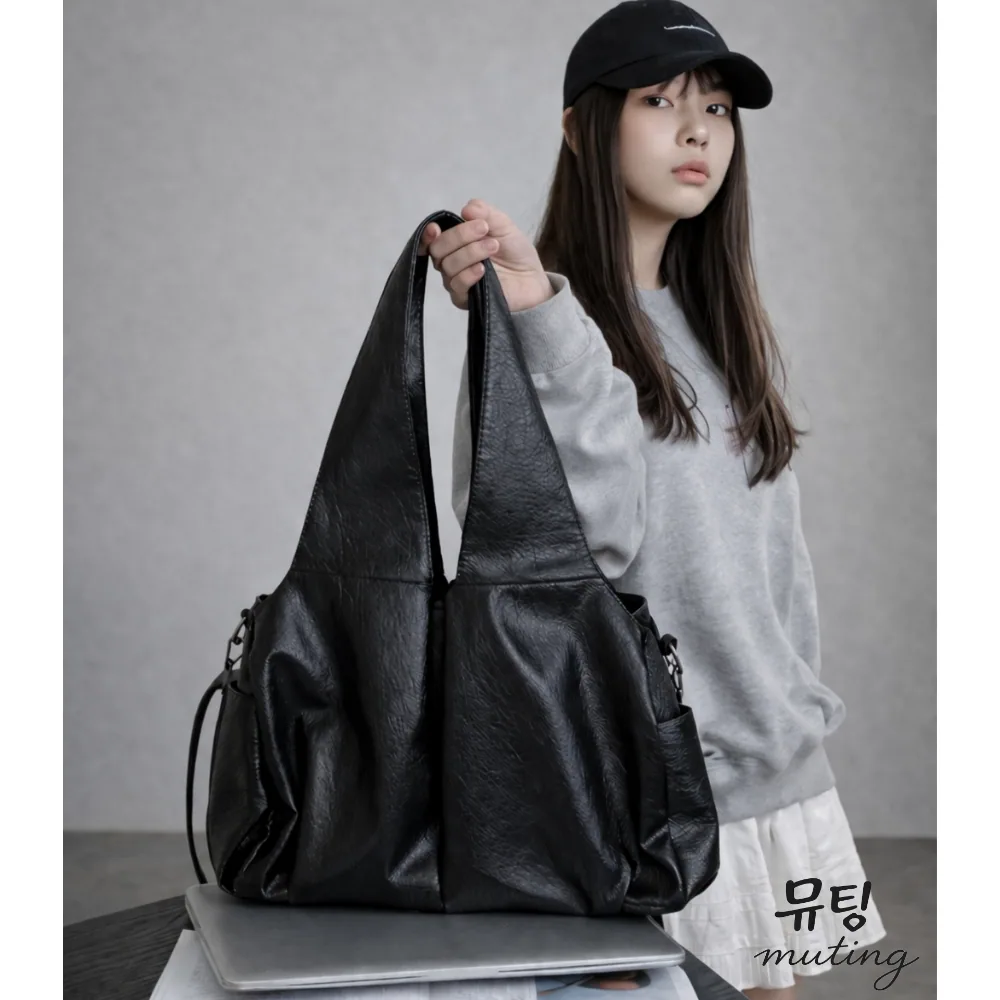 뮤팅 레더 빈티지 보부상가방 크로스 숄더백