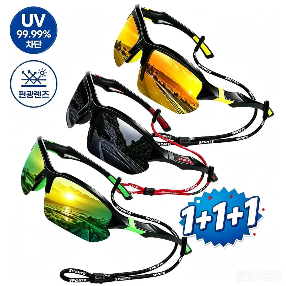 YIGIZA 선글라스 편광 UV99.99%차단 1+1+1세트 낚시 자전거 등산 야외 운전 골프 남여공용 썬글라스 썬그라스 선그라스