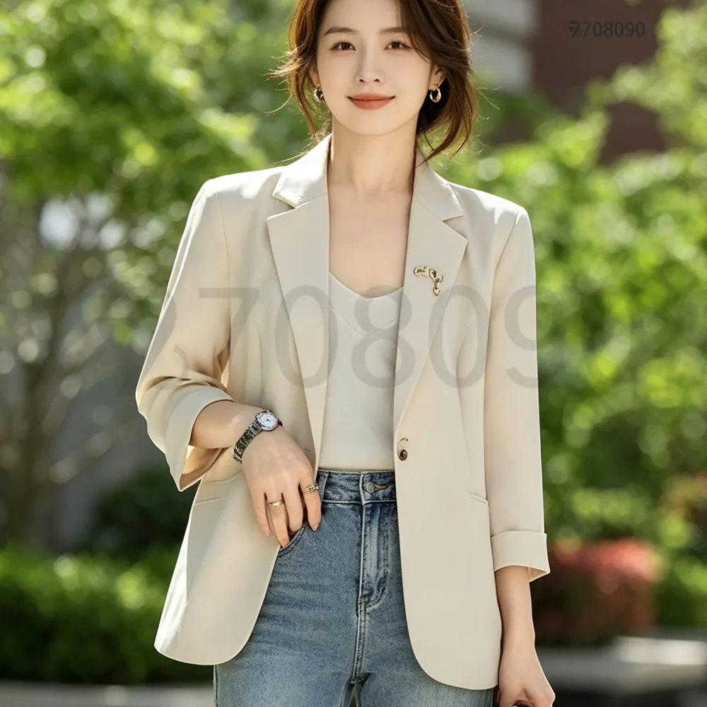 여름 얇은 여성 캐주얼 정장 재킷 루즈핏 시원한 세미정장 날씬해 보이는 슬림핏 자외선 차단 9부 소매 상의