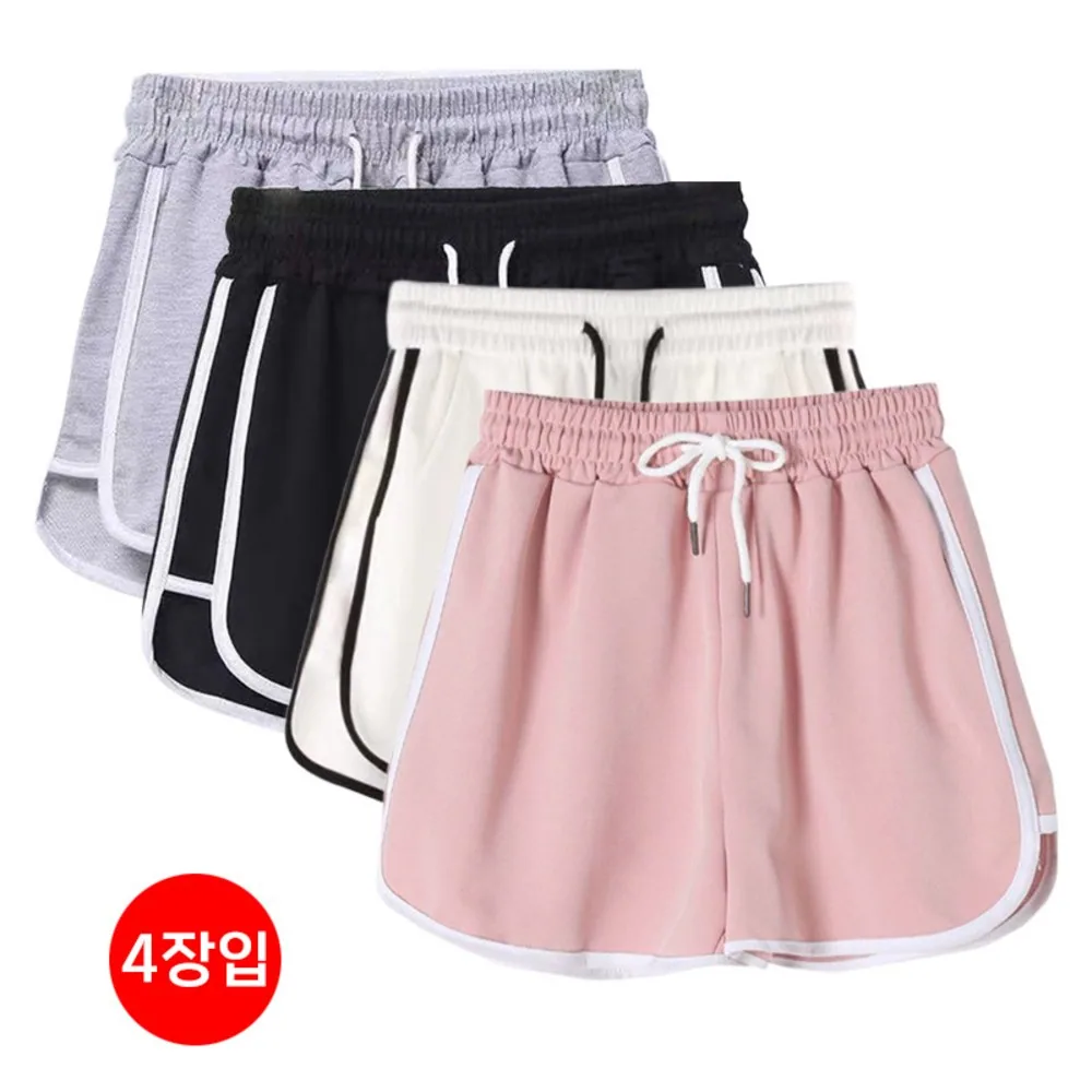 1+1+1+1 여성 돌핀팬츠 트레이닝 핫팬츠 헬스 요가 스포츠 날씬해 보이는 오버사이즈 숏팬츠 편안한 심플한 반바지 잠옷 3부 반바지 4P 세트