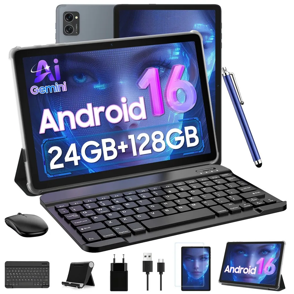 TABWEE 10인치 태블릿 최신 안드로이드 16 2026 최신 옥타코어 CPU 8GB+16GB RAM + 128GB Widevine L1 태블릿pc 키보드 마우스 터치펜 세트