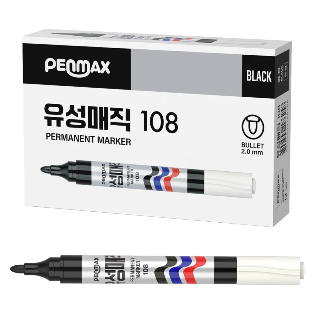 펜맥스 유성매직 108, 흑색, 12개