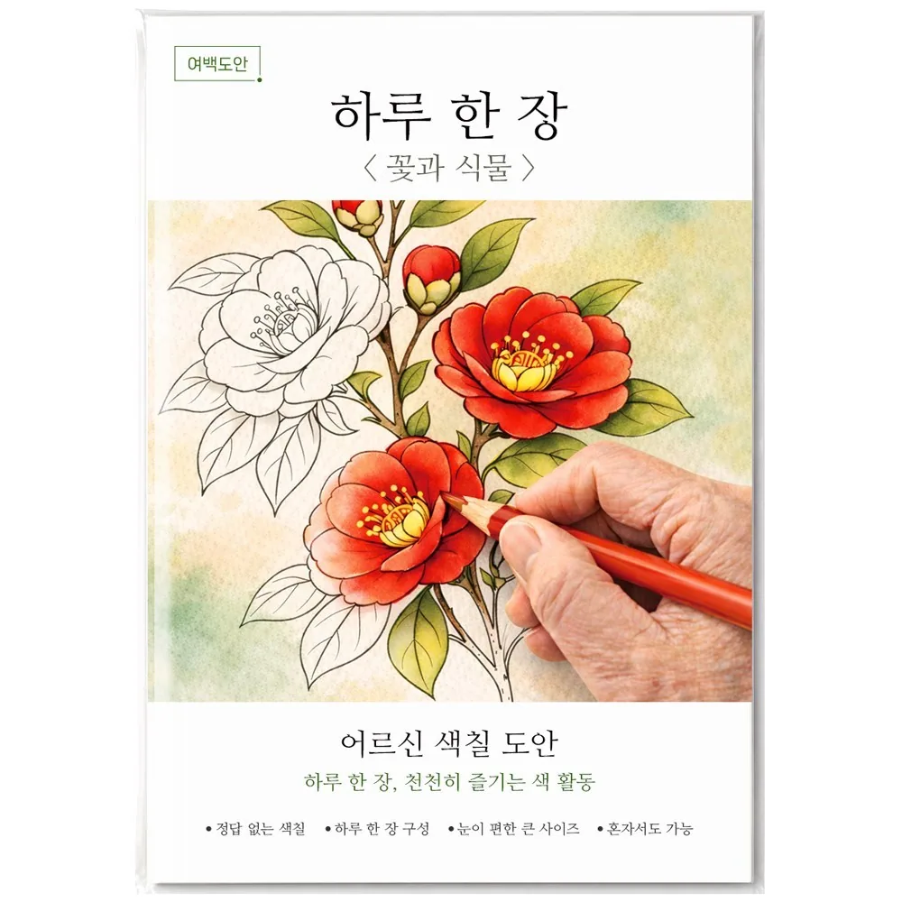 여백도안 하루한장 어르신 색칠도안 치매예방 시니어 인지향상 색칠공부, 1개, 꽃과 식물