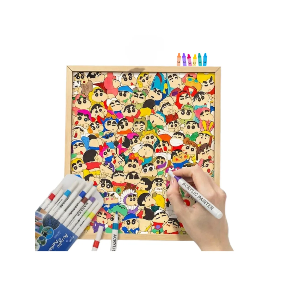멍냥코코 캐릭터 DIY 컬러링 우드 퍼즐 액자형 색칠 퍼즐+12색마카포함